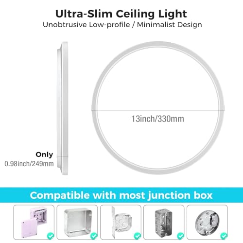 libtit 6 Pack 13 Inch LED Flush Mount Ceiling Light, 3200LM 28W Ultra-Slim LED Ceiling Lights, 3000K/4500K/6000K Selectable Light Fixture for Bedroom, Kitchen, Bathroom, Hallway - White by libtit - Image 6