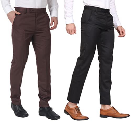 Image of MALENO Men's Regular Fit Polycotton Trouser Pant's Formal Trouser Casual Trouser Pant Combo (Pack of 2)