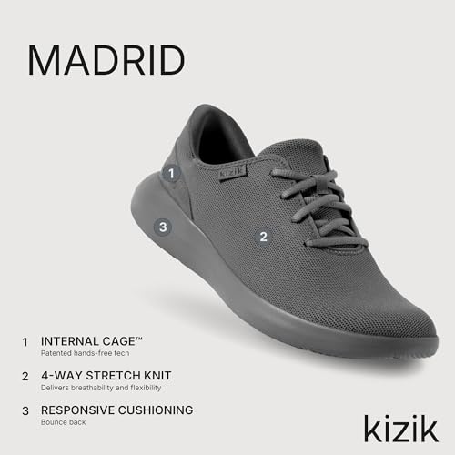 Image of Kizik Madrid Slip On Sneakers: Comfortable All-Day Wear, Hands Free Convenience, Mens & Womens Walking Shoes with Arch Support, Wide Toe Box Available