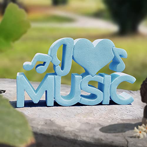 Image of NUKKAD TALES I Love Music Blue Quirky Showpiece Home Decor Items for Living Room Decoration Items for Book Shelf Study Table for Students Birthday Gift Items Music Lovers (8 x 4.20 inch)