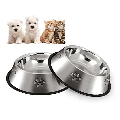 Hotype Edelstahl Hundenapf, Edelstahl Hundenäpfe mit Rutschfester Gummibasis für Futter oder Wasser, Futternapf für Welpe und Katze, Haustier Futternapf für Kleine Hunde, 2 Stück, 18cm