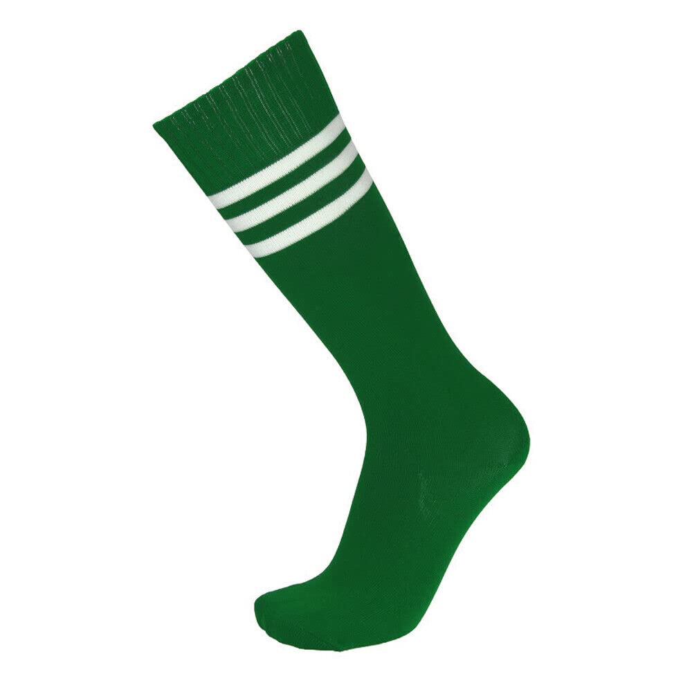 4pk of Football Microfiber fabric Stripe Sports Socks n Non-slip Knee High Tube Soccer Athletic Stretchy Compression Long Multi-color Stripe design (Green)