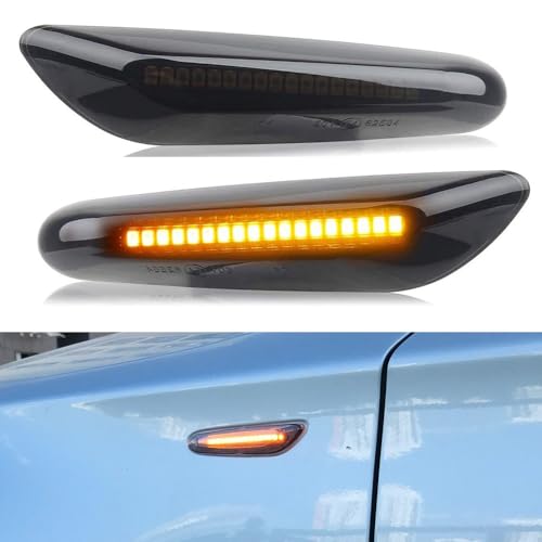 Yoegerery 2 Piezas LED Intermitentes Laterales Dinamicos Amarillo ámbar Coche Luz Intermitentes Compatible con B-MW 1 3 5 Série E60 E61 E81 E82 E88 E46 E90 E91 E92 E93 X3 E83 X1 E84 (Negro)