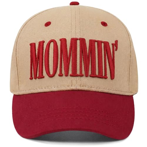 Mommin Trucker Hat for Women Vintage Two-Tone mom hat with Mommin 3D Embroidery New Mom Gifts Mothers Day Outfits Red