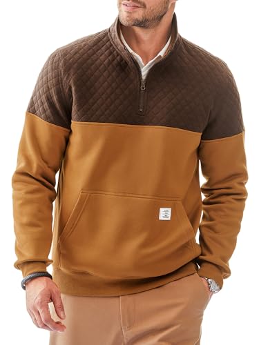 Men's Mock Neck Sweatshirts Quarter Zip Quilted Sweater Color Block Long Sleeve Casual Pullover