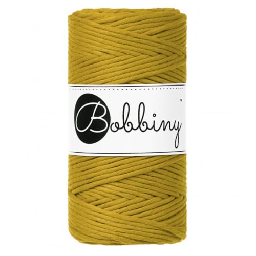 Bobbiny Cordon en macramé simple épaisseur 3 mm (jaune épicé) 100 m