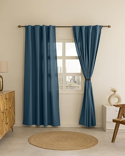 Image of THE LINEN COMPANY Duck Canvas Cotton Curtains 6 Feet Long, Solid Door Curtains, 6ft Set of 2, Sapphire Blue