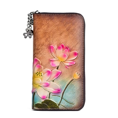 Vintage Floral Leather Clutch Wallet for WomenCoin and Card Storage, Zipper Closure