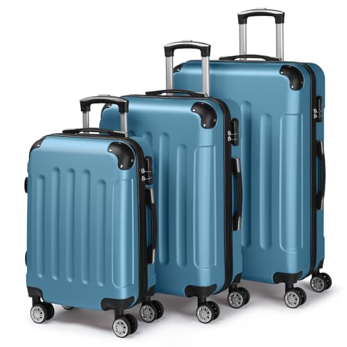 LALAHO Set de 3 Valises de Voyage, Valise Grande Taille, Valise Grande Taille & Cabine, ABS avec Coins Renforcés, roulettes Pivotantes 360° (Bleu Marine)