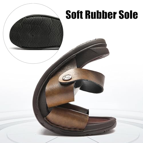 Lossarye Men's Leather Open toe Flat Sandals Summer Adjustable Dual-Use Ankle Straps Soft Arch Support Sandals Casual Non-Slip Slip On Beach Sandals4