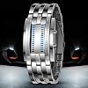 MASTOPBinary Watch for Men Blue LED Digital Rectangular Stainless Steel Classic Creative Fashion Black electroplated Watch (Silver)