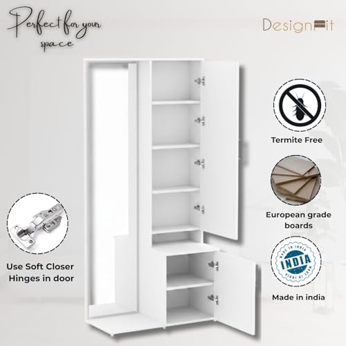 Image of DesignFit Engineered Wood Dressing Table with Storage | Wooden Dressing Table with Mirror Vanity Table for Bedroom Home Living Room (White Finish)