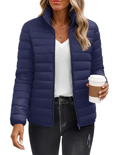 YUCOLEN Women's Puffer Jacket Winter Quilted Jackets Navy Blue M