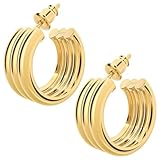 Pendientes de aro gruesos chapados en oro de 14 quilates, hipoalergénicos, redondos, chapados en oro amarillo, aretes de uso diario para mujeres y niñas