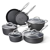 COOKSMARK Nonstick Ceramic Cookware Set, Induction & Dishwasher Safe Scratch-Resistant Pots and Pans Set with Glass Lids 10 Pieces, Light Black