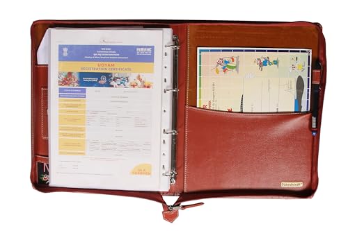 Image of Sukeshcraft PU Multiuse 25 File Sleeve for Documents, Certificates, FDRs | A4 Size Portfolio Document Holder for Office, Home, School & Sports Use (RedTan)