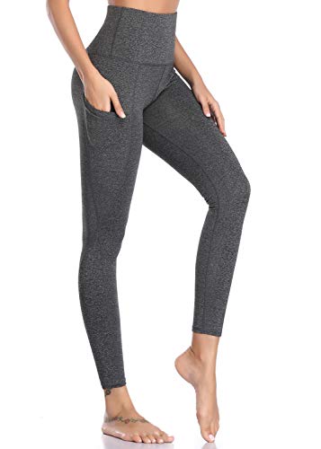 Legging Femme Collant de Yoga Taille Haute Pantalon Sport Jogging Running Gym Pilates Vêtements avec Poches,S,Gris Foncé Cover