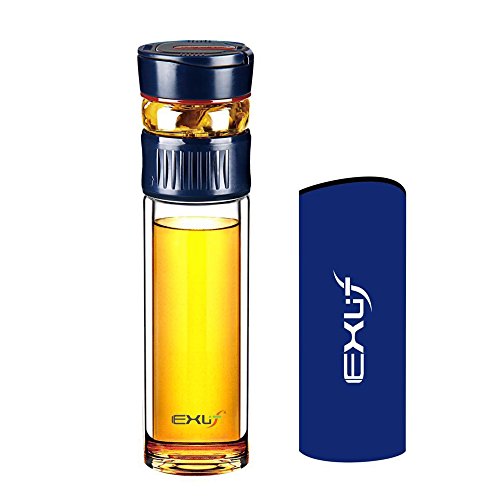 Tea Tumbler, New Design for Separating Tea Leaves and Water with Infuser - 18oz Double Wall Glass Bottle