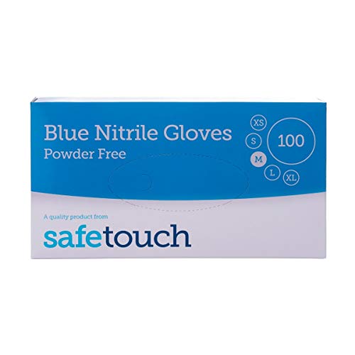 SafeTouch 50000091 Nitrile Powder Free Disposable Gloves, Blue, Medium Size, Pack of 100