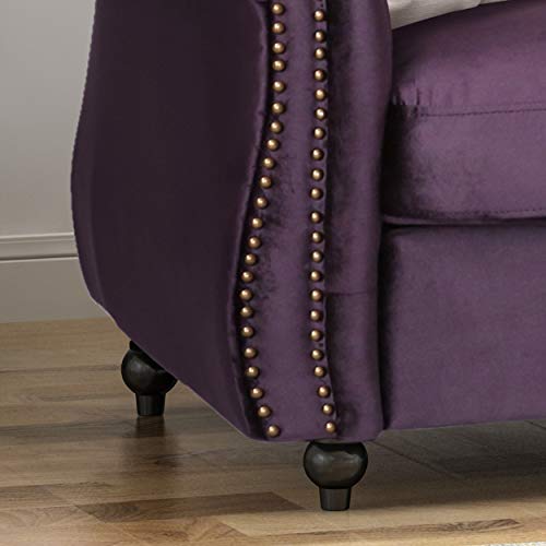 Great Deal Furniture Vita Chesterfield Tufted Jewel Toned Velvet Sofa With Scroll Arms, Blackberry #TOP5