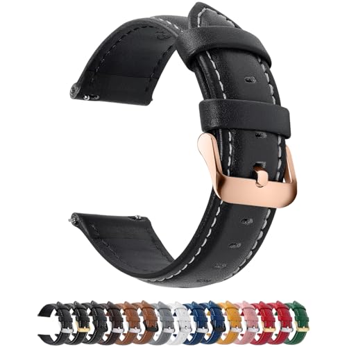 Image of Fullmosa 18mm Quick Release Leather Watch Band for Garmin | Traditional Smartwatch Replacement Strap for Garmin Venu 2S /3S /4(41mm) Women Men Formal Daily, Black&Rosegold Buckle