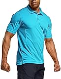 CQR Men's Polo Shirts, Tactical Short Sleeve Golf Performance Shirts, Lightweight Dry Fit UPF 50+ Pique, Frost Essential Turquoise, Small