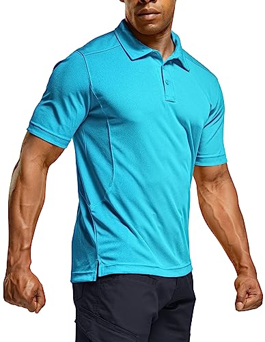 CQR Mens Quick Dry Tactical Polo Shirt Lightweight Breathable Performance Polo Short Sleeve UPF 50+ Outdoor Golf Shirt Frost Essential Turquoise X-Large