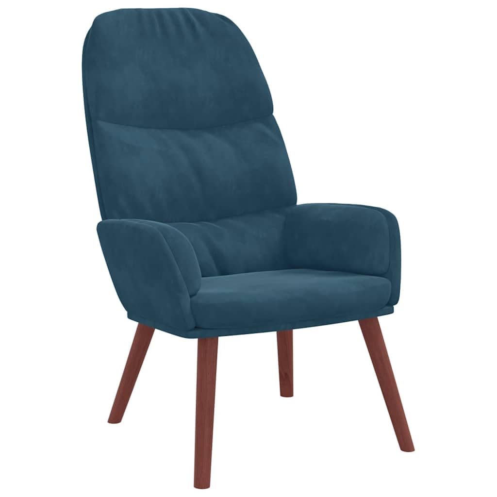 Poltrona relax in velluto blu, imbottita con gambe in legno e braccioli, comoda poltrona da salotto e camera da letto, comoda poltrona da lettura, 70 x 77 x 98 cm