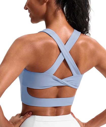 JOYSPELS Sports Bras for Women Extra Comfort Criss-Cross Back Padded Workout Tops for Women Medium Support Light Blue