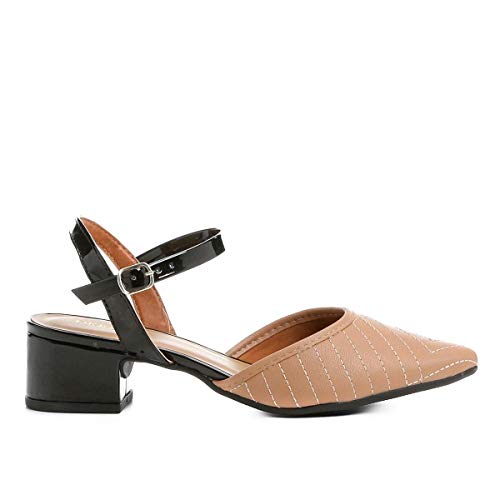 Scarpin Drezzup Salto Baixo Tira - Nude+preto - 36