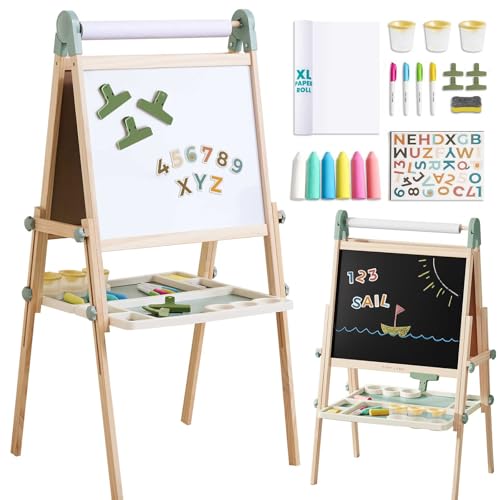 Tiny Land Easel for Kids, Double-Sided Magnetic Easel with...