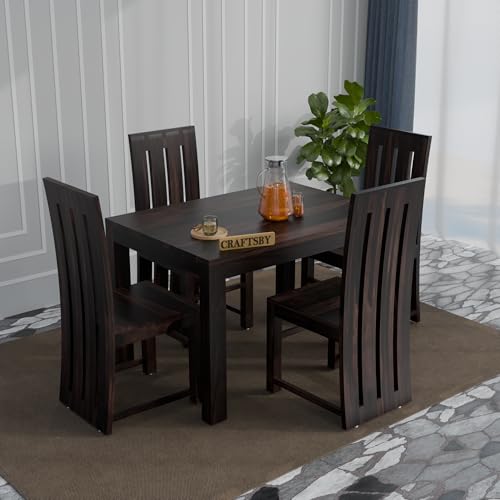 Image of 45 Inches Length Solid Sheesham Wood 4 Seater Dining Table Set | Four Seater Dinner Table with 4 High Chairs | Dinning Table Set 4 Seater for Living Room| Walnut Finish