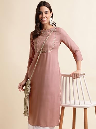 Image of MIRCHI FASHION Women's Straight Fit Rayon Sequins Embroidered and Polka Dots Printed Kurti Only