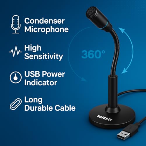 Image of USB Noise Cancelling Microphone for PC & Mac, 360 Adjustable Gooseneck, Omnidirectional Condenser for Laptop, Computer, Gaming, Voice Chat Online Meetings Black MIC309