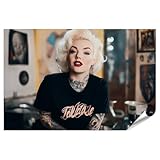 islandburner XXL Bild Poster Stilvolle Frau mit Tätowierungen und Retro Frisur für Wohnzimmer Kunstliebhaber Vintage-Kleiderladen Premium Bilder Fotodruck