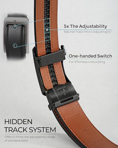 MILORDE Men's Ratchet Leather Belt for Casual Golf Dress Pants Shirts, Adjustable Fit, Comfortable and Easy To Use （35mm）3