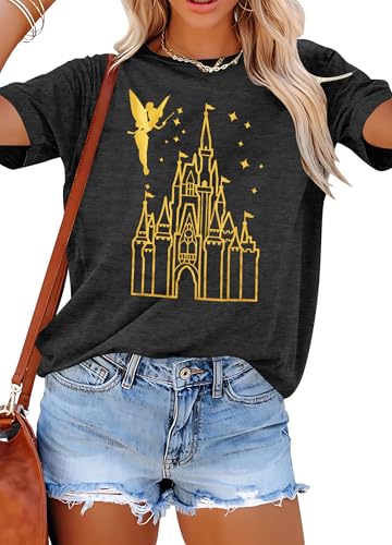 Magical Shirt for Women Magic Kingdom Tshirt Family Vacation Tee Castle Believe in The Magic Shirt Tie Dye Tops Dark Grey