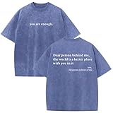 Lubpow Dear Person Behind Me Shirt You are Enough Tshirts for Men Oversized Inspirational Positive Tees Vintage Graphic Tops(Blue,M)