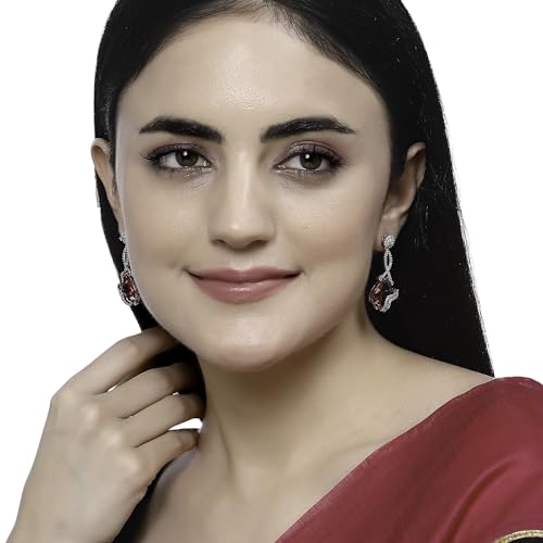 Rhodium-Plated American Diamond Drop Earrings