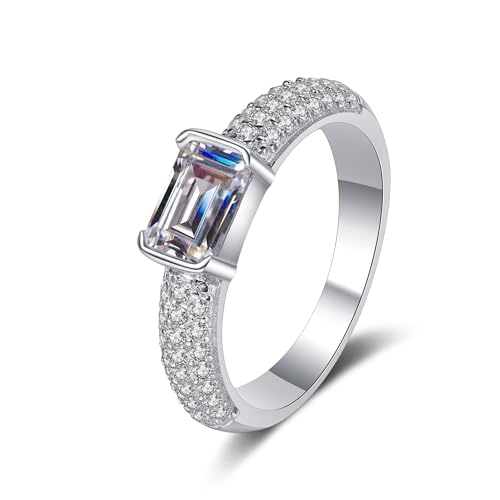 Bague Moissanite 1ct taille émeraude argent 925 platine RX064