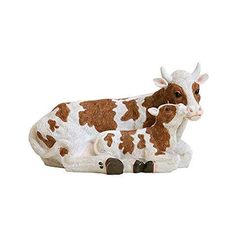 IFEVER Cow and Calf Statue for Outdoor Garden Ornament, Resin Farm Animal Figurine Fairy Garden Accessories Cover