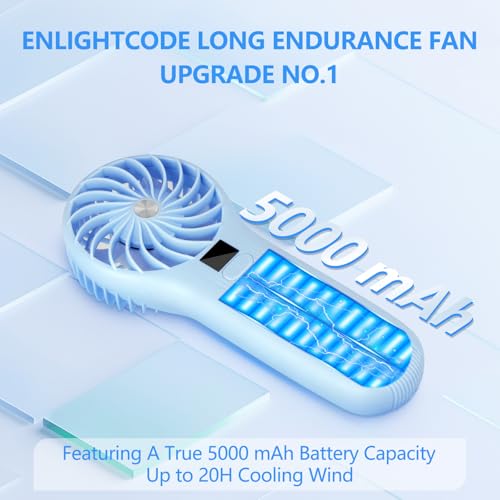 Enlightcode Portable Handheld Fan with 5000mAh Battery - High-Speed 15000RPM Mini Personal Fan, 5 Speeds, USB Rechargeable Hand held Fans for Travel, Camping, Outdoor, Summer Beach (Blue) — view 2