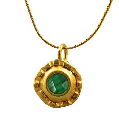 0.7" Green Emerald Genuine Gemstone Pendant Necklace Chain Choker Custom Women 24K 18K 14K Gold Plating Handmade Jewelry Large Round Pendant May Birthstone Jewelry Statement Necklace Gifts For Her #TOP16