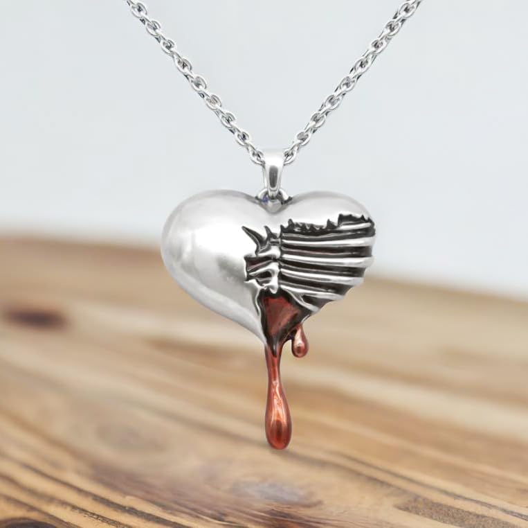 Controse Silver-Toned Stainless Steel Bleeding Heart Necklace with Pendant - Image 6
