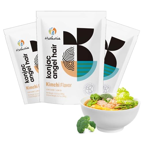 Image of Hethstia Konjac Noodle Angel Hair Miracle Noodle Kimchi Sauce Shirataki Noodle Ramen Low Carb Angel Hair Pasta Pre-cooked and Ready to Eat Ramen Soup Miracle Angel Hair Low GI, Healthy Food, 61.38 Oz Instant Kimchi Ramen Noodles(6 Packs)