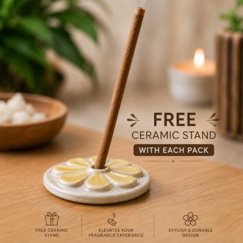 Image of Nirmalaya Premium Lavender & Rose Bambooless Dhoop Sticks (80 Sticks) with Ceramic Stand Sacred Temple Flower | 100% Charcoal-Free | for Pooja, Meditation, Yoga & Home Fragrance