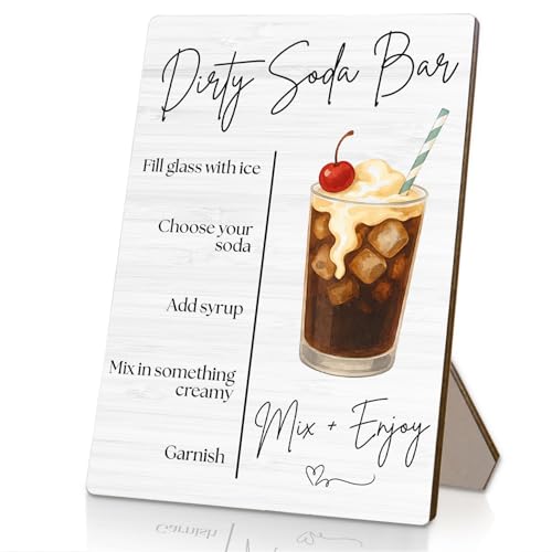 HYKDFMNCJ Dirty Soda Bar Sign Wedding Mocktail Bar Wooden Stand Sign 5x7 Inch Baby Bridal Shower Table Decor Wedding Signs for Reception Ceremony Home Party Tabletop Desk Decorations