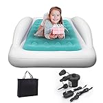 Inflatable Toddler Travel Bed with Sides Camping Air Mattress Idea for Outdoor Indoor Use (Green)