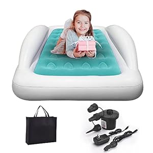 Inflatable Toddler Travel Bed with Sides Camping Air Mattress Idea for Outdoor Indoor Use (Green)