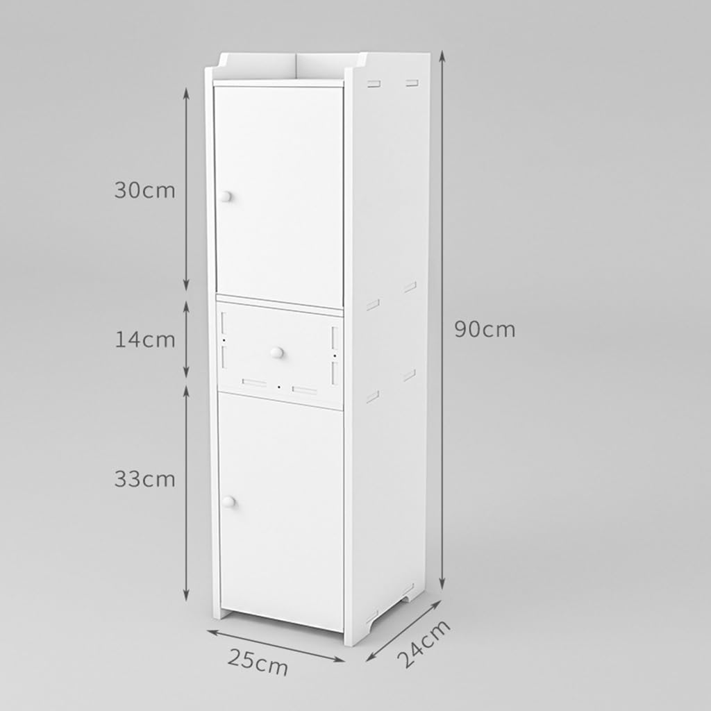 WuDLi Bathroom Medicine Cabinet, 35.4 inch Tall Narrow Cabinet with 2 Closed Storage Cabinet and 1 Drawer,Space Saver, 25*24*90cm, White